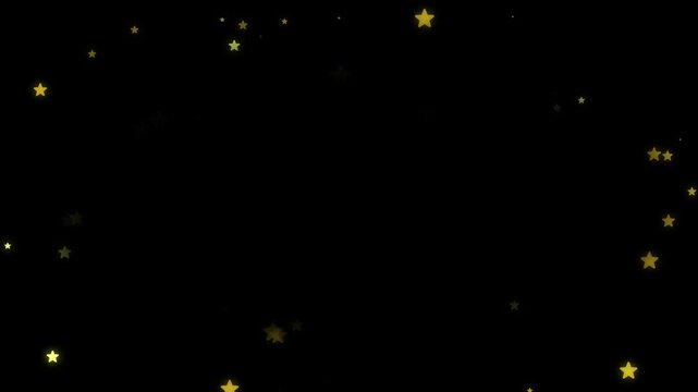 Glowing Golden Stars Gently Drifting Around a Black Background with Central Copy Space. Symbolizing Tranquility and Elegance. 4K Motion Graphics.