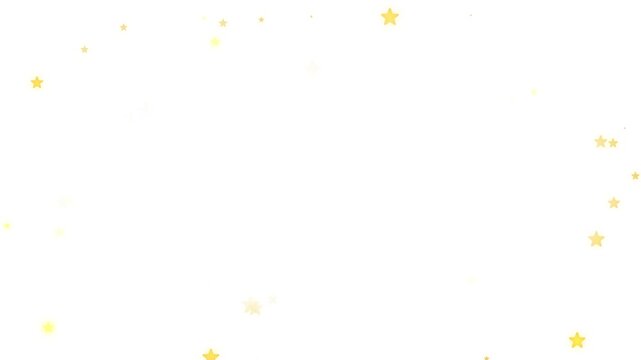 Glowing Golden Stars Gently Drifting Around a White Background with Central Copy Space. Symbolizing Tranquility and Elegance. 4K Motion Graphics.