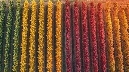 Obraz premium Autumnal Vineyard: Aerial View of Vibrant Foliage