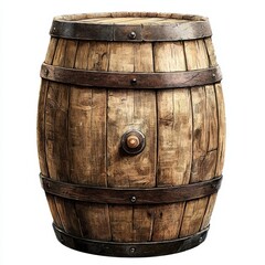 Obraz premium Rustic wooden barrel, storage, vintage, country, clipart, white background, high quality