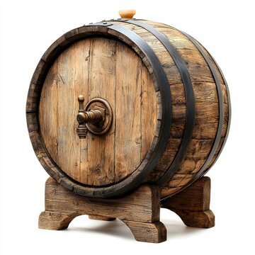 recommend clip art: Rustic wooden barrel with tap, beverage, storage, vintage, clipart, white background, high quality