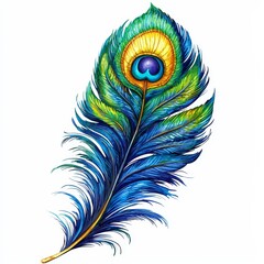 Obraz premium Vibrant peacock feather, beauty, elegance, bird, clipart, white background, high quality