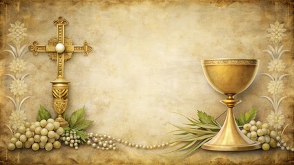 Vintage first holy communion invitation with elegant design and religious symbols