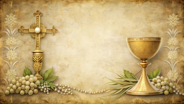 Vintage first holy communion invitation with elegant design and religious symbols