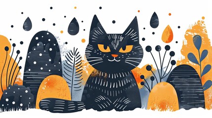 Abstract Graphic Elements set in Minimal Trendy Style. Hand drawn doodle cats, spots, drops, curves, lines for creating patterns, Invitations, posters, cards, social media posts