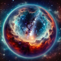 Panoramic view of 360 degree equirectangular projection space background with stars and nebula 