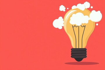 Lightbulb Illustration with Hovering Thought Bubbles Symbolizing a Burst of Creative Brainstorming
