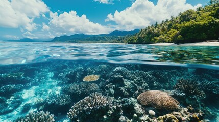 A protected coastal area with clear water and thriving marine life, symbolizing the importance of ocean conservation.