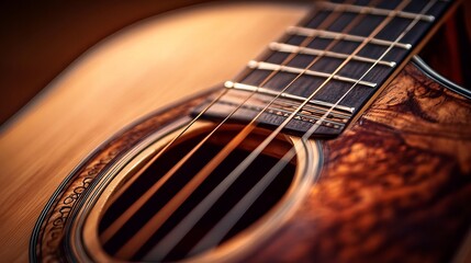 Obraz premium Intricate Woodwork: A Close-up of a Guitar's Fretboard