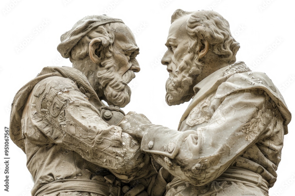 Poster a bronze statue of two males with their arms around each other, symbolizing love and affection