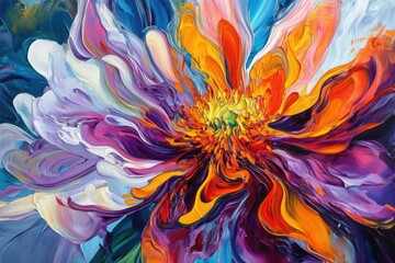 Abstract Oil Painting of a Multicolored Flower