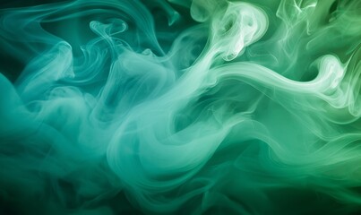 Fototapeta premium A photo of swirling smoke patterns highlighted by soft green light, creating a mysterious and enchanting scene