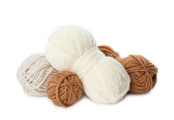 Skeins of soft yarn for knitting isolated on white