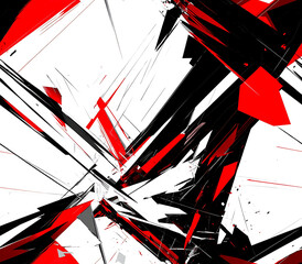 10. High-contrast design with jagged lines and sharp angles in bold black and red on a white background 