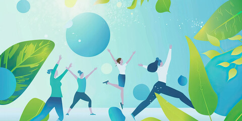 Employee Wellness Program Poster: A soothing abstract design in blue and green highlights the importance of work-life balance and healthy habits for staff.
