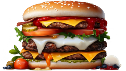 Delicious Double Cheeseburger with Lettuce  Tomato  and Pickles