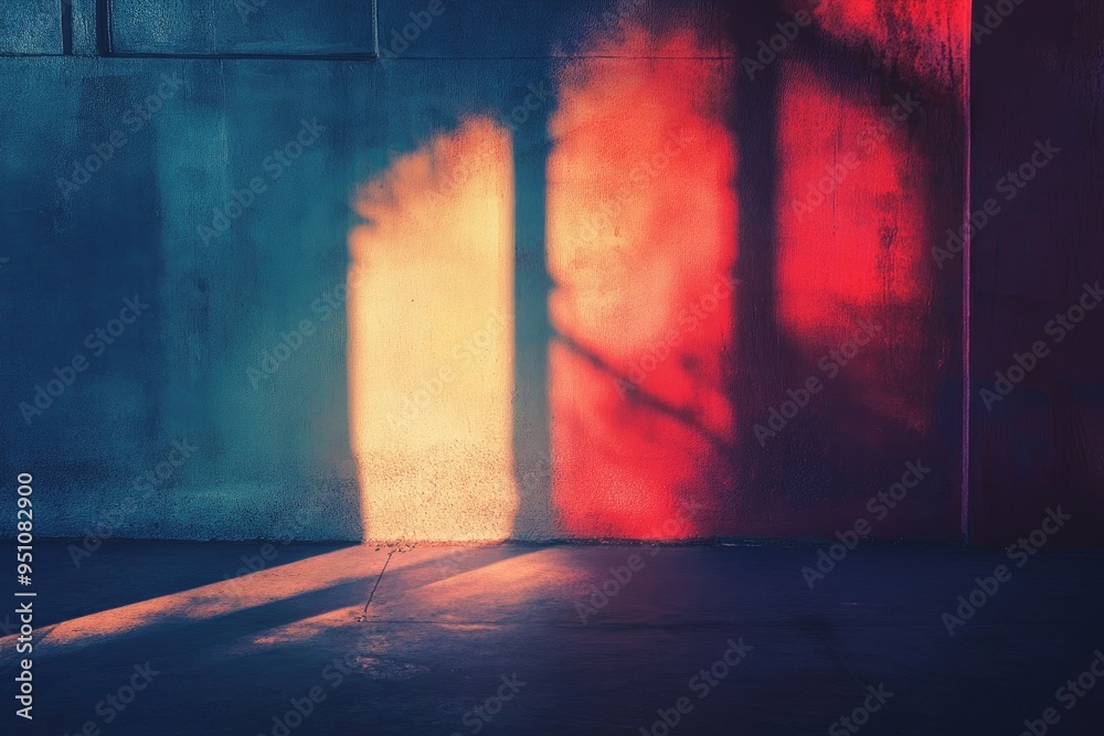 Canvas Prints Red, Orange, and Blue Light Casts Shadows on Wall and Ground