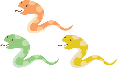 3匹のかわいいヘビのイラスト