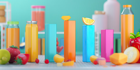 Colorful bar graphs comparing profits across different product lines in a food franchise.