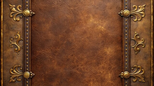 Vintage inspired journal cover with distressed leather texture and golden accents, perfect for personalization