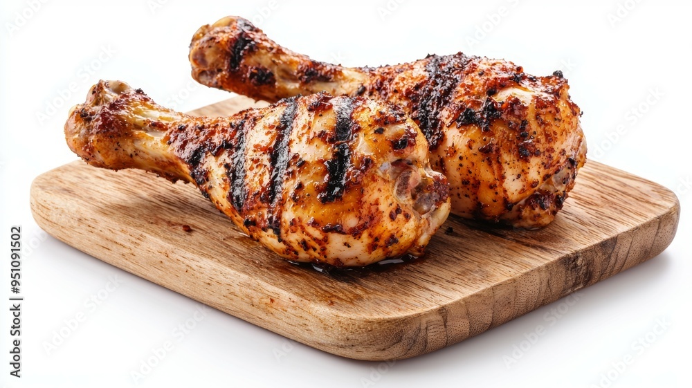 Wall mural two pieces of grilled chicken on a wooden cutting board