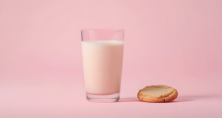 A Glass of Milk and a Stone-Like Cookie on the Right Side, Capturing a Simple and Cozy Snack Moment with a Rustic Charm, Perfect for Illustrating Comfort Food, Homemade Treats, and Relaxing Leisure Ti