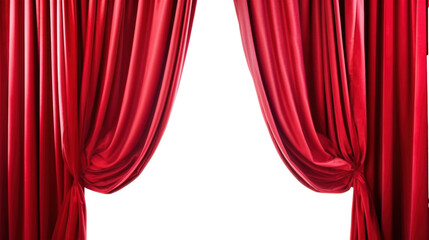 Red velvet curtains open wide