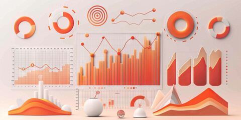 Simple or abstract charts and graphs, accented with a warm color such as orange or red, to convey business success or growth.