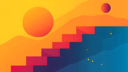 Fototapeta premium Flat digital of an infographic showing a staircase progression of tasks on an isolated background representing business growth career development or workflow optimization