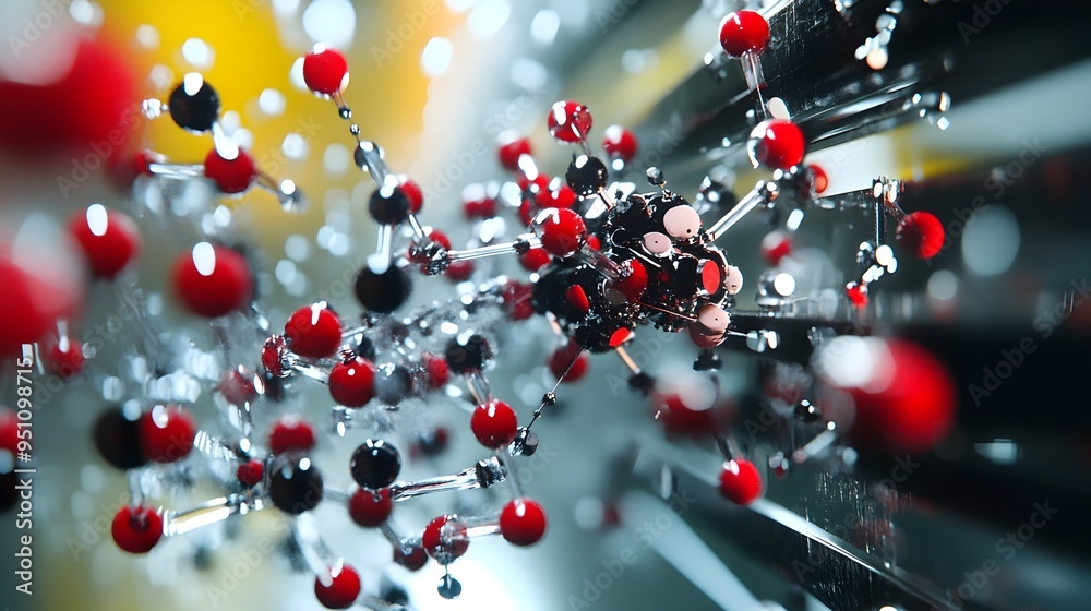 Poster nanobot manipulating molecules at atomic scale in digital simulation futuristic concept of nanotechn