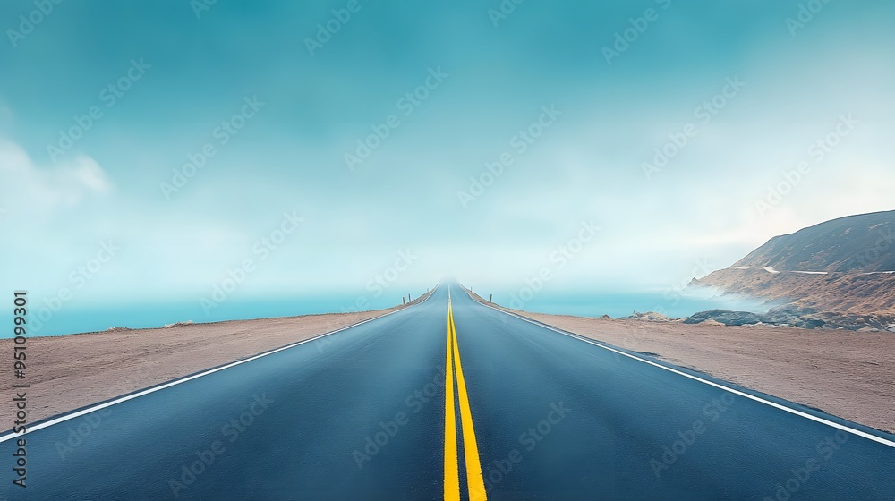 Wall mural heat haze distorting the view over a long stretch of road, intense and surreal minimalist realistic