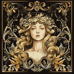 Portrait of a Woman with Ornate Floral Frame