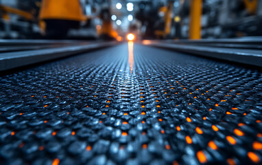 Fototapeta premium Technician Inspects Carbon Fiber: Close-Up in Industrial Setting