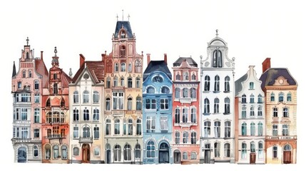 Fototapeta premium Hand-drawn watercolor illustration of beautiful buildings.