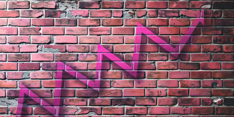 Employee Performance: Pink and Purple Line Graph on a Brick Wall