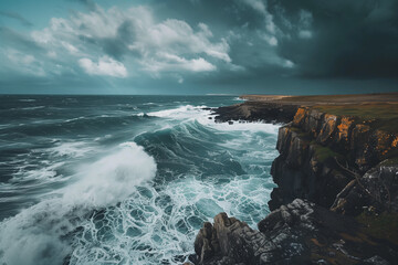 Fototapeta premium Dramatic Coastal Cliffs Overlooking a Turbulent Ocean