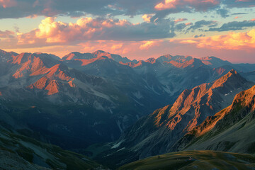 Sunset Over the Mountains: Peaks Aglow with Evening Light
