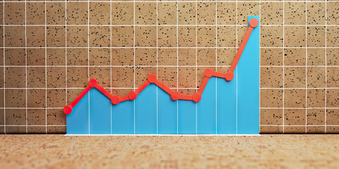 Project Timeline: Blue and Red Line Graph on a Corkboard