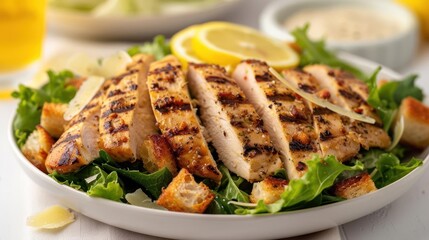 a white bowl filled with chicken and lettuce