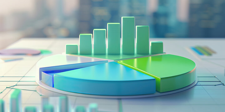 An elegant pie chart displaying product inventory levels by category, with soothing green and blue wedges.