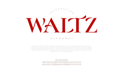 Waltz typography beauty fashion elegant minimalist serif italic fonts decorative wedding vintage retro logos. Minimal luxury font alphabet logo. Vector illustration