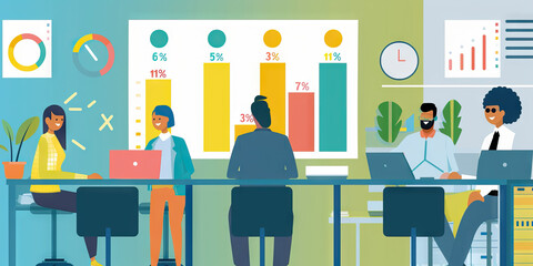 A graphical representation of employee satisfaction rates over time, with color-coded bars indicating changes in sentiment.