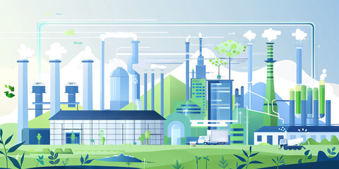 Naklejka premium A minimalist infographic showcasing the growth of eco-friendly practices in various industries, using green and blue hues for emphasis.
