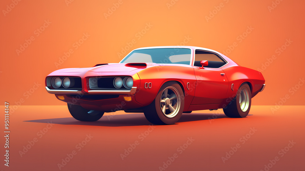 Poster muscle car 3d cartoon style