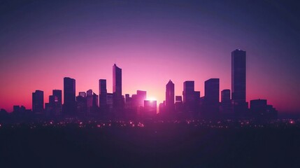 Fototapeta premium Cityscape at dusk with a purple sky.