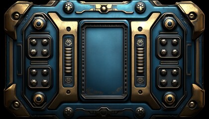Futuristic Blue and Gold Interface Panel with Buttons