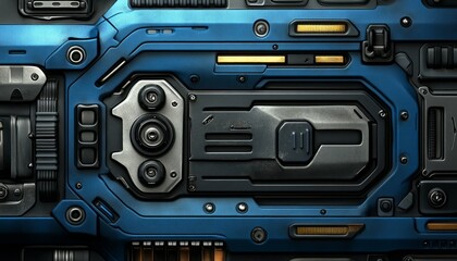 Futuristic Machine Panel with Blue and Silver Details