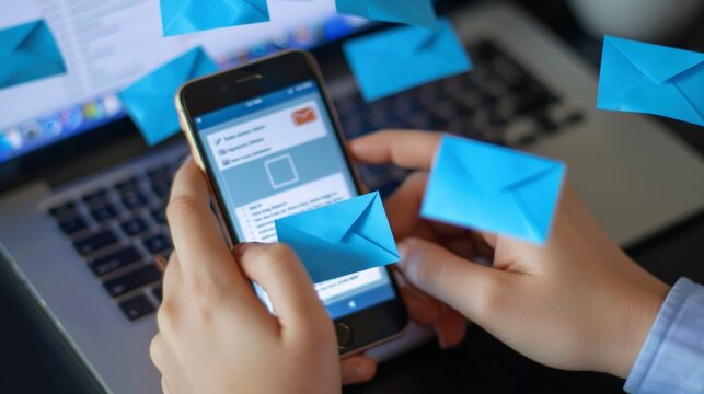 E-mail marketing concept, businessman reading e-mail on smartphone, receive new message