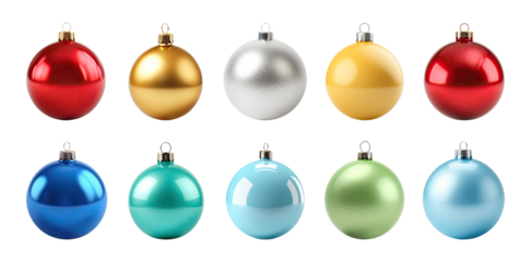 Set of colored Christmas balls isolated on transparent background