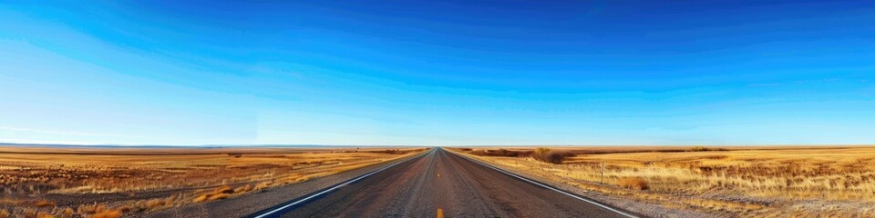Fototapeta premium A sprawling roadway stretches across the scene under a bright blue sky, inviting endless possibilities and freedom.